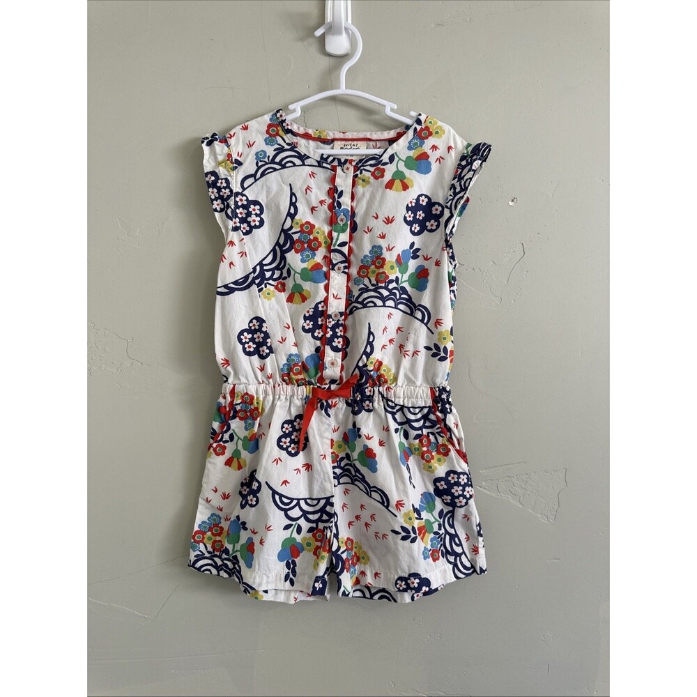 Mini Boden Girls Size 4-5 Years Romper Shortalls Scalloped Ribbon White